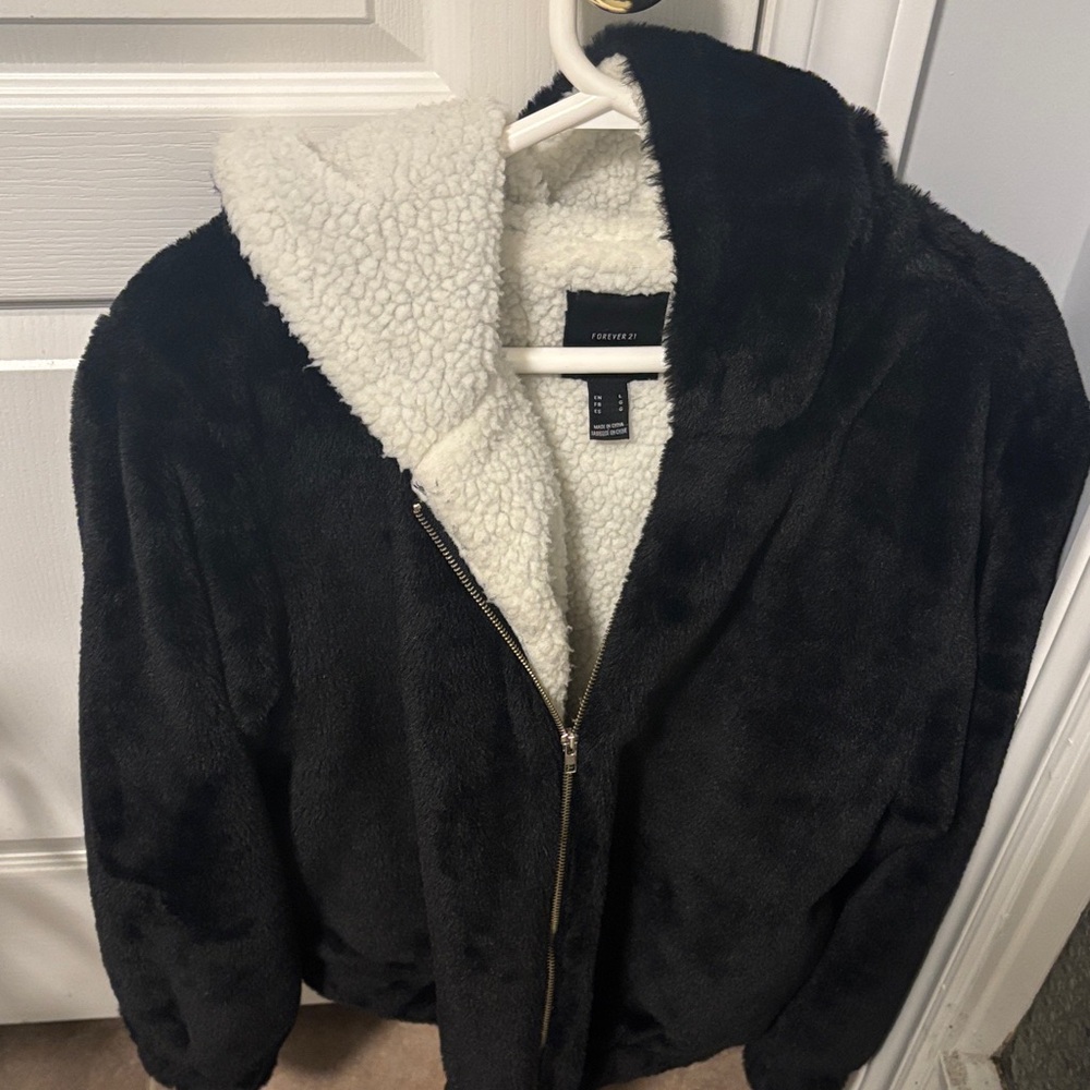 Forever 21 Black and White Fleece Jacket